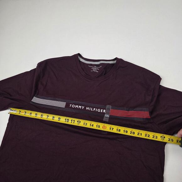 Tommy Hilfiger Shirt Mens 2XL Burgundy Regular Fit Stripe Logo Crewneck Tee - Picture 6 of 10